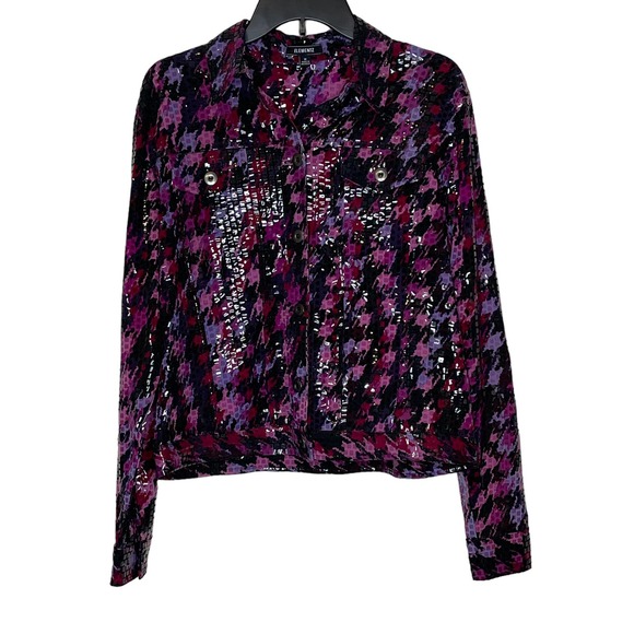Elementz Shiny Sparkle Button Jean Jacket Shirt Stretch Long Sleeve Women Medium - Picture 1 of 8
